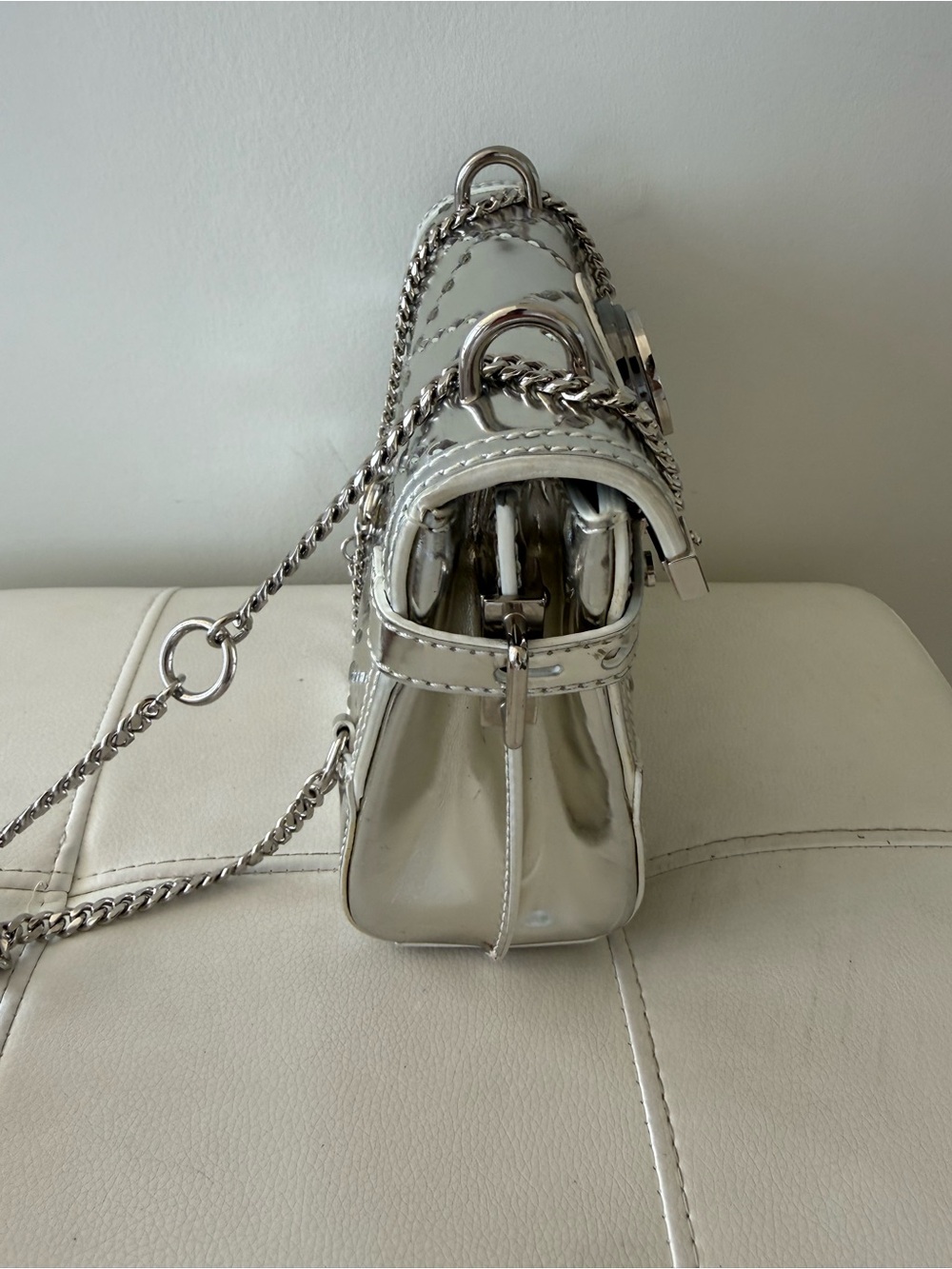 Balmain Silver Metallic Quilted Chain Crossbody - Picture 7 of 13
